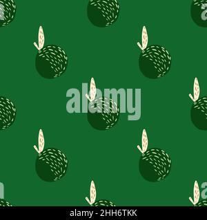 Apple doodle print seamless pattern. Hand drawn vitamin fruit ornament on artwork in green tones. Flat vector print for textile, fabric, giftwrap, wal Stock Vector