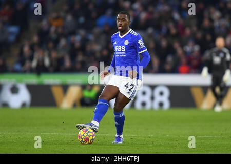 LEICESTER, UK. JAN 23RD Boubakary Soumare of Leicester City during the Premier League match between Leicester City and Brighton and Hove Albion at the King Power Stadium, Leicester on Sunday 23rd January 2022. (Credit: Jon Hobley | MI News) Credit: MI News & Sport /Alamy Live News Stock Photo