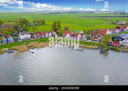 Aerial from the ancient village Durgerdam at the IJsselmeer in the Netherlands Stock Photo