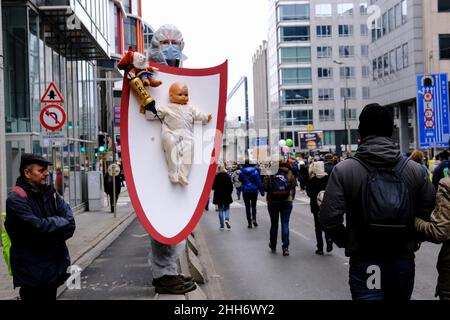 Brussels, Belgium. 23rd Jan, 2022. Rally against corona measures in Brussels, Belgium on Jan. 23, 2022. Credit: ALEXANDROS MICHAILIDIS/Alamy Live News Stock Photo