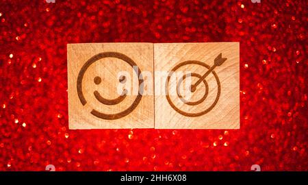 Valentines day background. Smile face on wooden cube. Happy and love concept Stock Photo