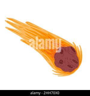 Comet isolated on white background. Meteor with tail yellow color in doodle vector illustration. Stock Vector