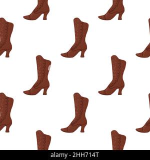 Brown women boots seamless isolated pattern. White background. Vector illustration for seasonal textile prints, fabric, banners, backdrops and wallpap Stock Vector