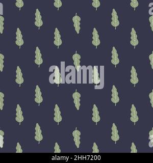 Little green leafs seamless pattern. Cartoon foliage ornament on dark purple background. Stock illustration. Vector design for textile, fabric, giftwr Stock Vector