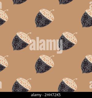 Natue ornic seamless pattern with forest acorn shapes. Grey colored ornament on beige background. Flat vector print for textile, fabric, giftwrap, wal Stock Vector