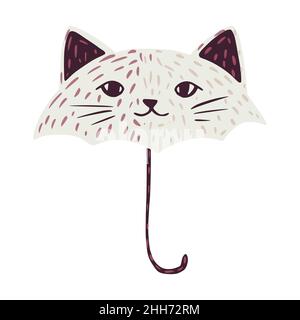 Umbrellas look like cat on white background. Abstract umbrella gray color in doodle vector illustration. Stock Vector