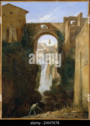 Ponte San Rocco and Waterfalls, Tivoli ca. 1810–20 François Marius Granet French This painting perfectly illustrates Granet's achievement as a master of small Roman views. The arch of the Ponte San Rocco provides the frame for a carefully structured glimpse of the Aniene River as it hurtles through the hilltop village of Tivoli, a half day's ride east of Rome. This is a finished painting intended for a private collector. It was created in Granet's studio from an oil sketch (Musée Granet, Aix-en-Provence) that was executed outdoors at the site.A student of Jacques-Louis David, Granet first visi Stock Photo