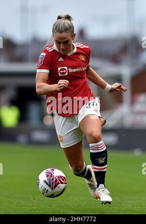 LEIGH, UK. JAN 23RD Stock action picture of Kirsty Smith of Manchester United Women during the Barclays FA Women's Super League match between Manchester United and Tottenham Hotspur at Leigh Sports Stadium, Leigh on Sunday 23rd January 2022. (Credit: Eddie Garvey | MI News) Credit: MI News & Sport /Alamy Live News Stock Photo