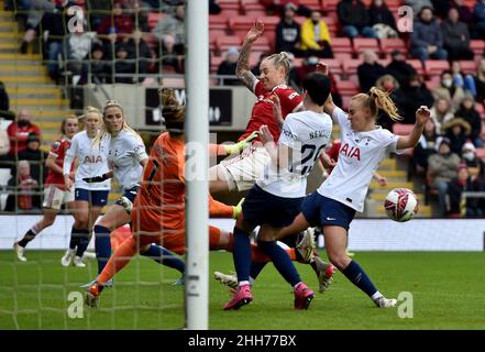 LEIGH, UK. JAN 23RD during the Barclays FA Women's Super League match between Manchester United and Tottenham Hotspur at Leigh Sports Stadium, Leigh on Sunday 23rd January 2022. (Credit: Eddie Garvey | MI News) Credit: MI News & Sport /Alamy Live News