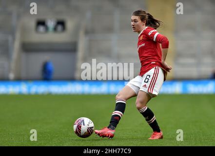 LEIGH, UK. JAN 23RD Stock action picture of Hannah Blundell of Manchester United Women during the Barclays FA Women's Super League match between Manchester United and Tottenham Hotspur at Leigh Sports Stadium, Leigh on Sunday 23rd January 2022. (Credit: Eddie Garvey | MI News) Credit: MI News & Sport /Alamy Live News Stock Photo