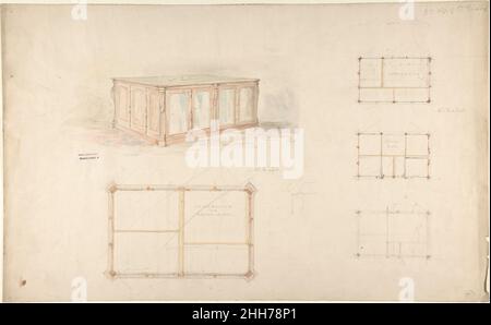 Design for desk and/or portfolio cabinet 19th century John Gregory Crace British. Design for desk and/or portfolio cabinet. John Gregory Crace (British, London 1809–1889 Dulwich) , and Son. 19th century. Graphite, brush and wash and watercolor Stock Photo