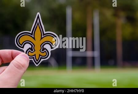 September 16, 2021, New Orleans, Louisiana. Emblem of a professional  American football team New Orleans Saints based in New Orleans at the  sports stad Stock Photo - Alamy