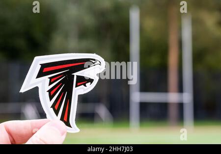 September 16, 2021, Atlanta, Georgia. Emblem of a professional American football  team Atlanta Falcons based in Atlanta at the sports stadium Stock Photo -  Alamy