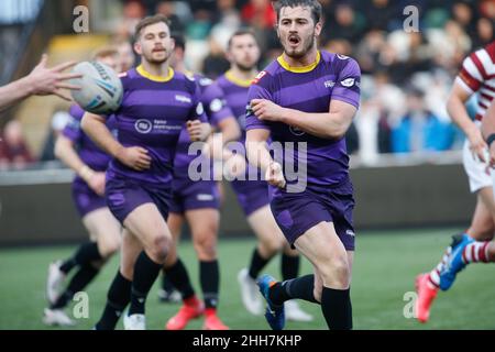 Newcastle, UK. 23rd Jan, 2022. NEWCASTLE UPON TYNE, UK. JAN 23RD Craig Mullen of Newcastle Thunder passes during the Friendly match between Newcastle Thunder and Wigan Warriors at Kingston Park, Newcastle on Saturday 22nd January 2022. (Credit: Chris Lishman | MI News) Credit: MI News & Sport /Alamy Live News Stock Photo