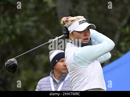 Orlando, United States. 23rd Jan, 2022. Jessica Korda of from the USA tees off on the final round of the LPGA 2022 Hilton Grand Vacations Tournament of Champions at the Lake Nona Golf and Country Club in Orlando, Florida on Sunday, January 23, 2022 Photo by Joe Marino/UPI Credit: UPI/Alamy Live News Stock Photo