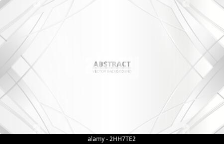 Silver frame with abstract grey lines on white luxury elegant background. Luxurious premium Stock Vector