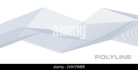Abstract broken polyline of thin gray lines on white background. Colorless vector graphics Stock Vector