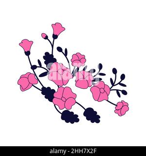 Red chrysanthemums, bouquet of blooming flowers isolated on white background. Vector set of blooming floral. Flat Art vector Illustration. Stock Vector