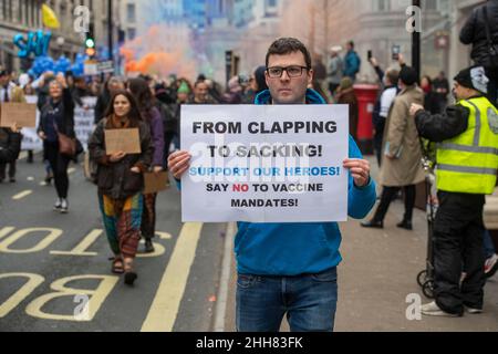 March for Freedom, London, UK - 22nd January 2022 Thousands of demonstrators marching through the centre of London during a worldwide rally for freedo Stock Photo