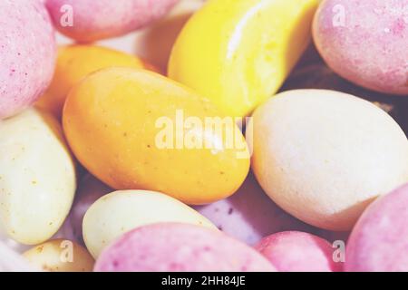 Easter Day concept. Multicolored chocolate coffee cups background Stock Photo