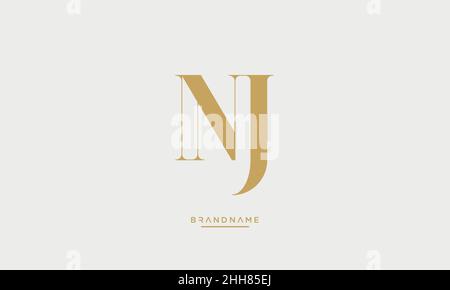 Alphabet Letters NJ, JN Logo Emblem Monogram Stock Vector
