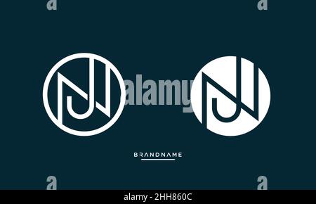 Alphabet Letters NJ, JN Logo Emblem Monogram Stock Vector