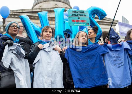 LONDON, UK 22nd January 2022, 100k NHS a group of NHS workers against mandatory vaccinations protest in Central London Stock Photo