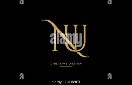 Alphabet Letters NU, UN Logo Monogram Stock Vector