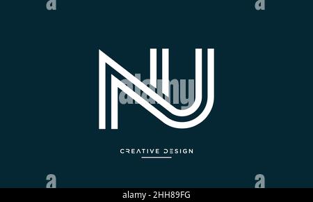 Alphabet Letters NU, UN Logo Monogram Stock Vector