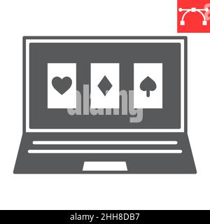Online casino glyph icon, laptop and bet, online poker vector icon, vector graphics, editable stroke solid sign, eps 10. Stock Vector