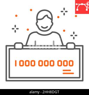 Lottery winner line icon, luck and win money, lottery winner vector icon, vector graphics, editable stroke outline sign, eps 10. Stock Vector