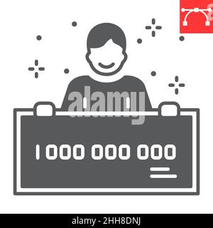 Lottery winner glyph icon, luck and win money, lottery winner vector icon, vector graphics, editable stroke solid sign, eps 10. Stock Vector