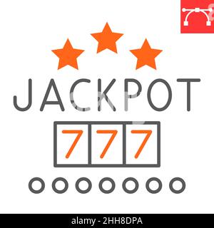 Jackpot line icon, winner and casino, jackpot vector icon, vector graphics, editable stroke outline sign, eps 10. Stock Vector
