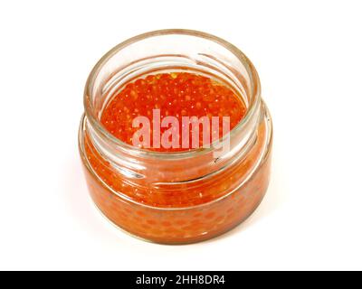 Trout Caviar in a Glass isolated on white Background Stock Photo