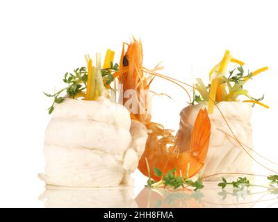 Sole Fillet Rolls - Flatfish on white Background Stock Photo