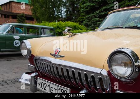 Beige GAZ M21 Volga at Classic Soviet Car Exhibition Stock Photo