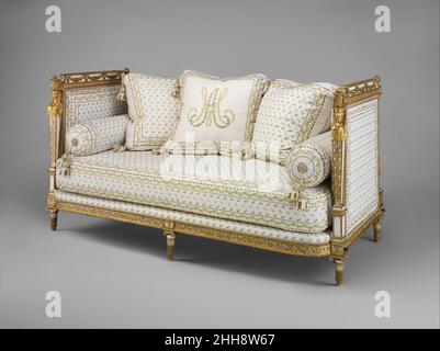 Daybed (Lit de repos or sultane) (part of a set) 1788 Jean-Baptiste-Claude Sené The Palace of St. Cloud belongs to the Duke of Orleans, is situated on the declivity of a mountain washed by the Seine.. The view from the house is delightful.— Harry Peckham, A Tour through Holland. .and Part of FranceLouis XVI purchased the country residence of the duc d’Orléans a few miles west of Paris for Marie-Antoinette in 1785. Being in need of renovation, the palace was enlarged and altered for the queen, and many pieces of furniture were commissioned from Jean-Baptiste-Claude Sené. A member of an importan Stock Photo