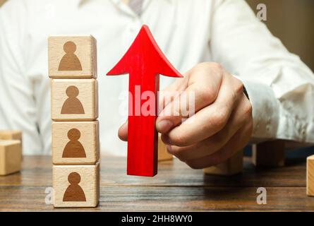 Businessman recruits new employees. Professional development and training, improvement of human resources. Boost morale. Promotion. Team building, tea Stock Photo