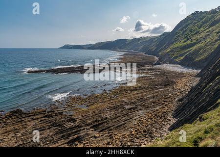 Flysch rocks in Sakoneta beach, along the northern coastline in the Basque Country Stock Photo