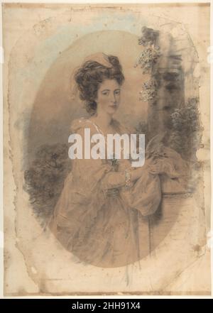 Isabella Hunter, Cousin of the Artist 1781 John Downman British, Welsh Downman's cousin Isabella, daughter of Emilia and John Hunter, is shown holding a dove and olive branch, symbols of peace. She stands near ruined column overgrown with foliage.. Isabella Hunter, Cousin of the Artist  341623 Stock Photo