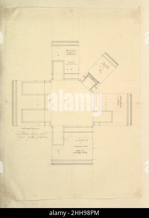 Treasury House, 10 Downing Street, London: Plan of Sir Robert Walpole's Dressing Room (Middle Room, West Front, First Floor) ca. 1732–42 Isaac Ware British This is one of eight drawings in the album that relate to Treasury House. In 1732 George II offered Sir Robert Walpole, the First Lord of the Treasury two adjacent properties to serve as a London residence. These included a sixteenth-century mansion facing St. James's Park and townhouse behind it fronting onto Downing Street, the latter designed by Sir Christopher Wren in the seventeenth-century. The location next to Whitehall Palace and wi Stock Photo