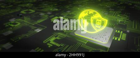 Fingerprint scanning on circuit board.New technology big data and business process strategy. Stock Photo