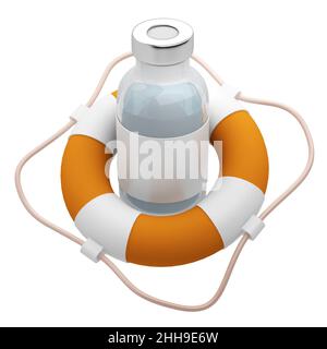 lifebuoy vaccine mockup bottle isolated on white. 3d rendering Stock Photo