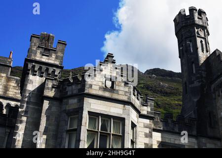 CONNEMARA, IRELAND; 21 JULY 2013: Part of the facade of Klymore Abbey. Stock Photo