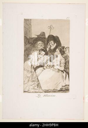 Plate 57 from 'Los Caprichos':The filiation (La filiacion.) 1799 Goya (Francisco de Goya y Lucientes) Spanish. Plate 57 from 'Los Caprichos':The filiation (La filiacion.)  380704 Artist: Goya (Francisco de Goya y Lucientes), Spanish, Fuendetodos 1746?1828 Bordeaux, Plate 57 from 'Los Caprichos':The filiation (La filiacion.), 1799, Etching and aquatint, Plate: 8 7/16 x 5 7/8 in. (21.5 x 15 cm) Sheet: 11 9/16 x 8 1/4 in. (29.4 x 20.9 cm). The Metropolitan Museum of Art, New York. Gift of M. Knoedler & Co., 1918 (18.64(57))