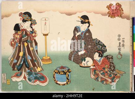 Evening Snow (Bo-setsu), from the series, 'Eight Figural Views' (Sugata Hakkei) ca. 1850 Utagawa Kunisada Japanese. Evening Snow (Bo-setsu), from the series, 'Eight Figural Views' (Sugata Hakkei). Utagawa Kunisada (Japanese, 1786–1864). Japan. ca. 1850. Polychrome woodblock print. Edo period (1615–1868). Illustrated Books Stock Photo