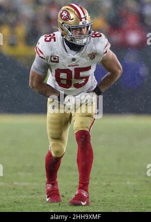 February 5, 2022: San Francisco 49ers tight end George Kittle (85) spikes  the ball after scoring a touchdown during the NFC Pro Bowl Practice at Las  Vegas Ballpark in Las Vegas, Nevada.