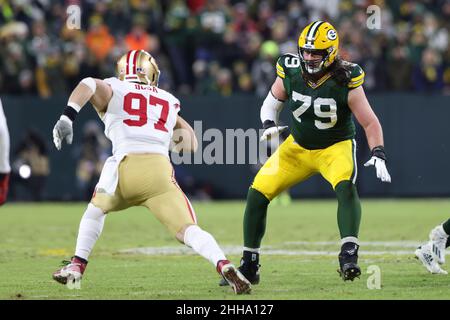 Green Bay Packers tackle Dennis Kelly blocks against the Detroit Lions gets  set during an NFL football game, Sunday, Jan. 9, 2022, in Detroit. (AP  Photo/Rick Osentoski Stock Photo - Alamy