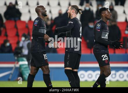 Paris, France. 23rd Jan, 2022. Marquinhos of PSG during the French  championship Ligue 1 football match between Paris Saint-Germain and Stade  de Reims on January 23, 2022 at Parc des Princes stadium