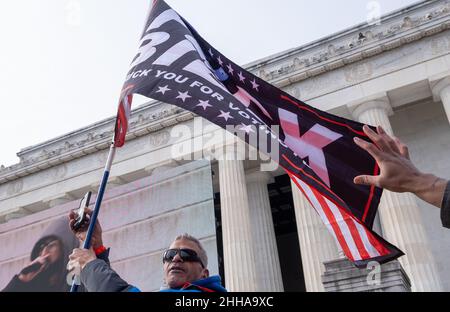 Demonstrators participate in the Defeat the Mandates march at the Lincoln Memorial in Washington, DC. Stock Photo